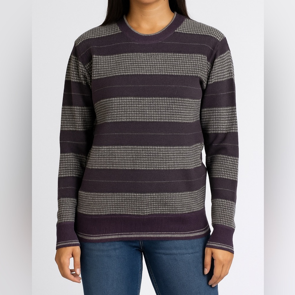 Sanli Casual Houndstooth Stripped Sweater Retro Crewneck Pullover Women’s XXL